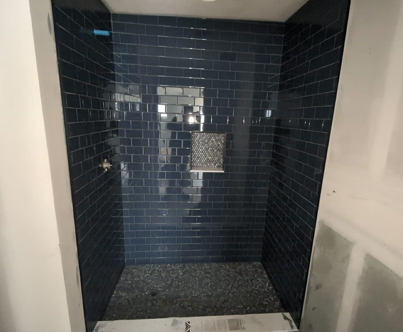 Navy blue tile install for aesthetic Liberty Missouri