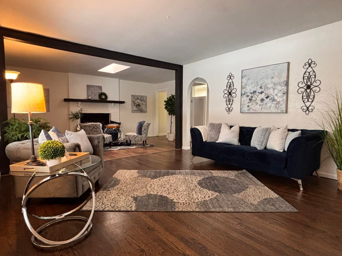 Finished basement staging in an Olathe home.