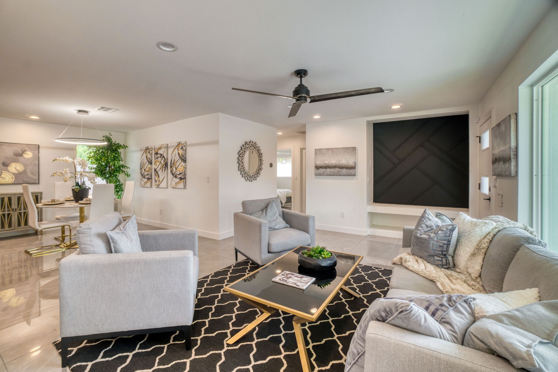 Newly renovated living room, open floor concept Joco.