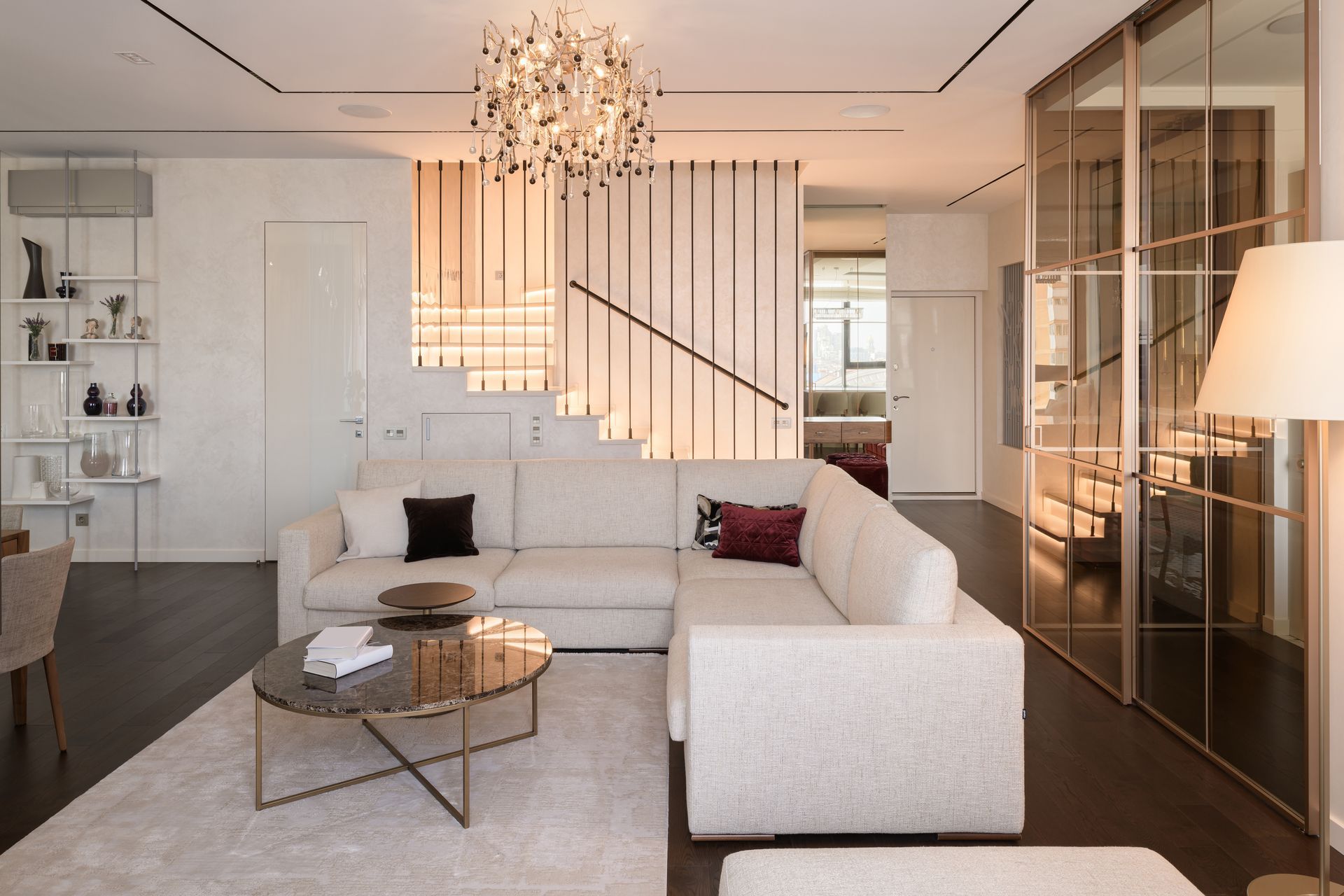 Contemporary man cave basement design in Leawood.