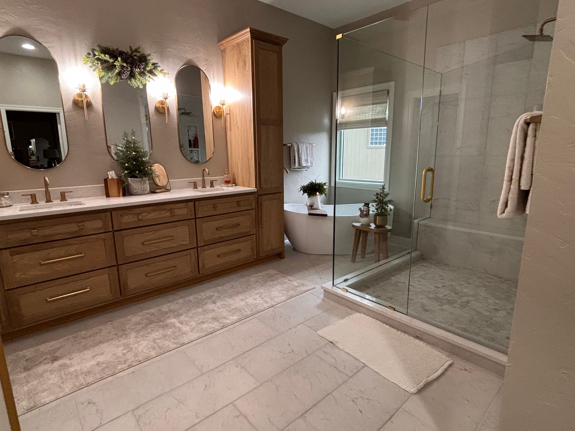 Custom oak vanity with sconces in liberty missouri