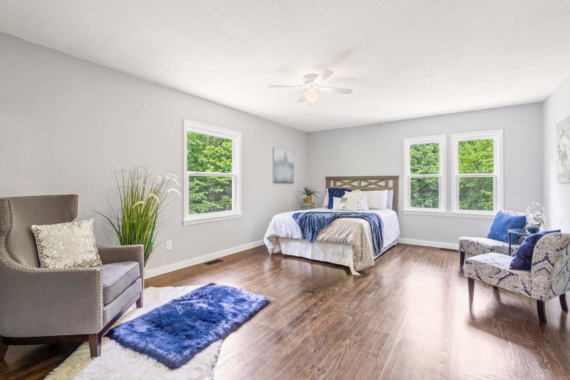 Bright staged bedroom in a Lenexa home.