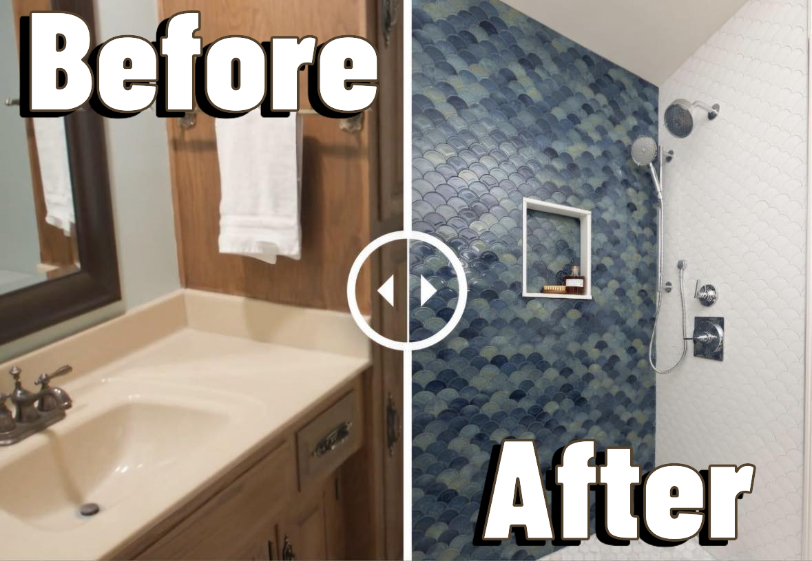 Before and after primary bathroom remodel in overland park kansas