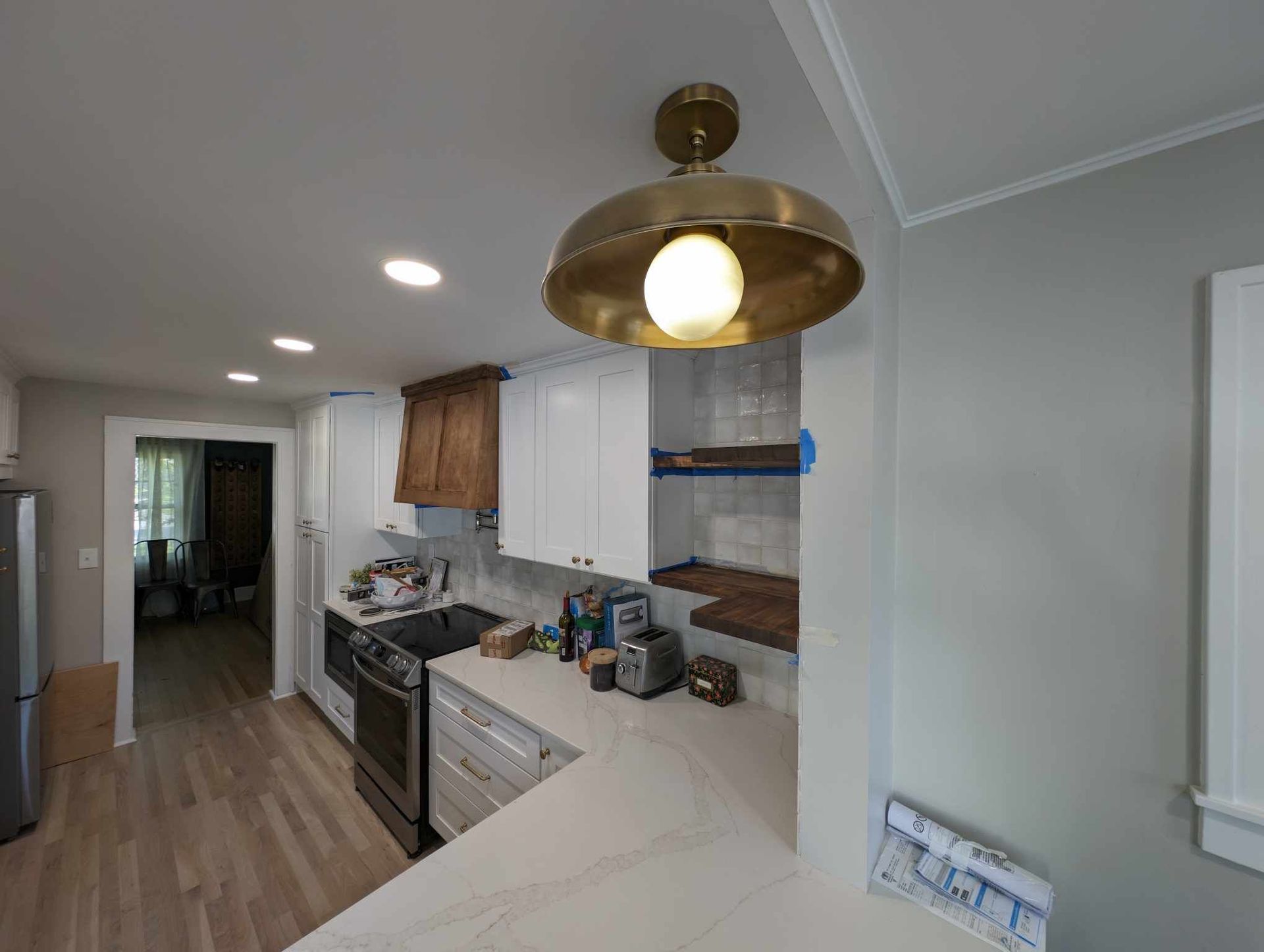 Full kitchen Remodel stained Floating Shelves Kansas City