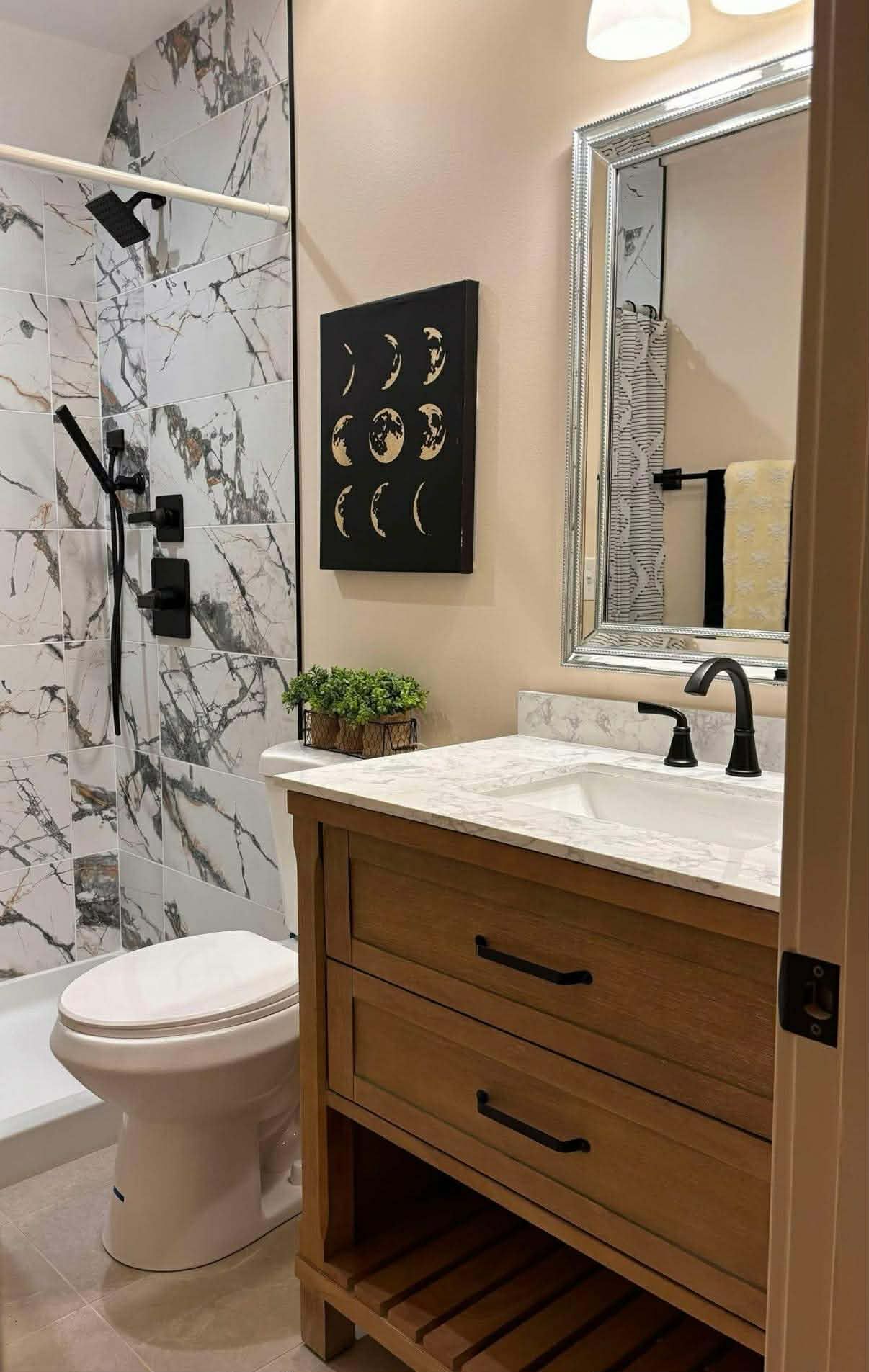 high design hall bathroom in leawood