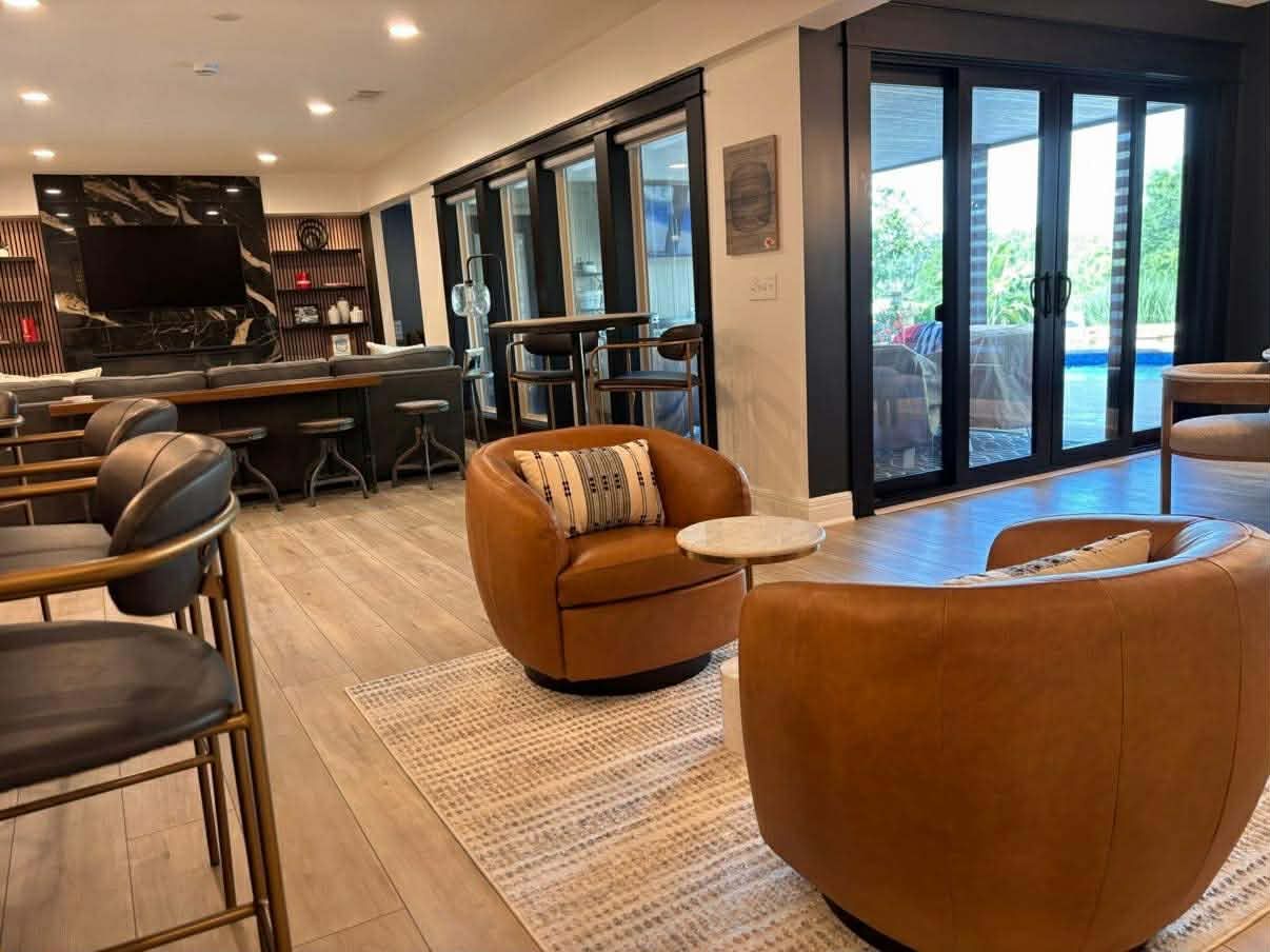 Modern basement with a focus on a clean and bright aesthetic.