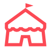 A red icon of a tent with a flag on top.