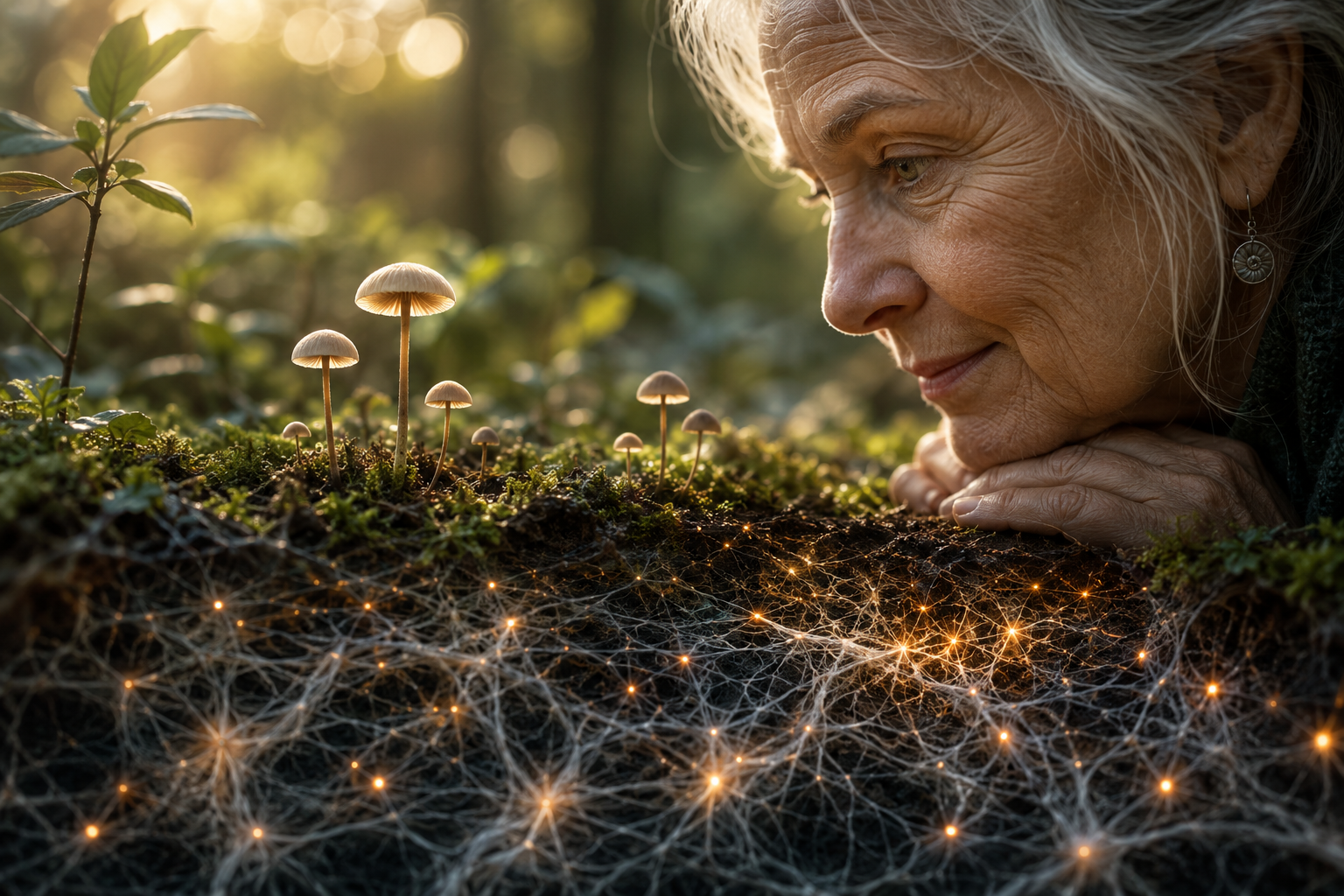 Glowing network of interconnected roots beneath the soil, revealing hidden patterns and connections beneath the surface.