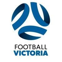 Football Victoria logo: blue ribbon design in a circle with 