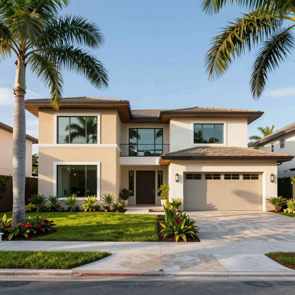Modern Florida home exterior with palm trees