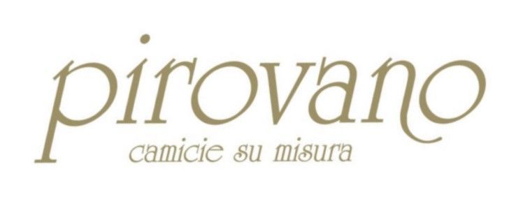 Pirovano logo in beige italic text with the tagline “camicie su misura” underneath