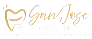 Golden tooth logo with “Gan Jose” and faint dental studio text on white background