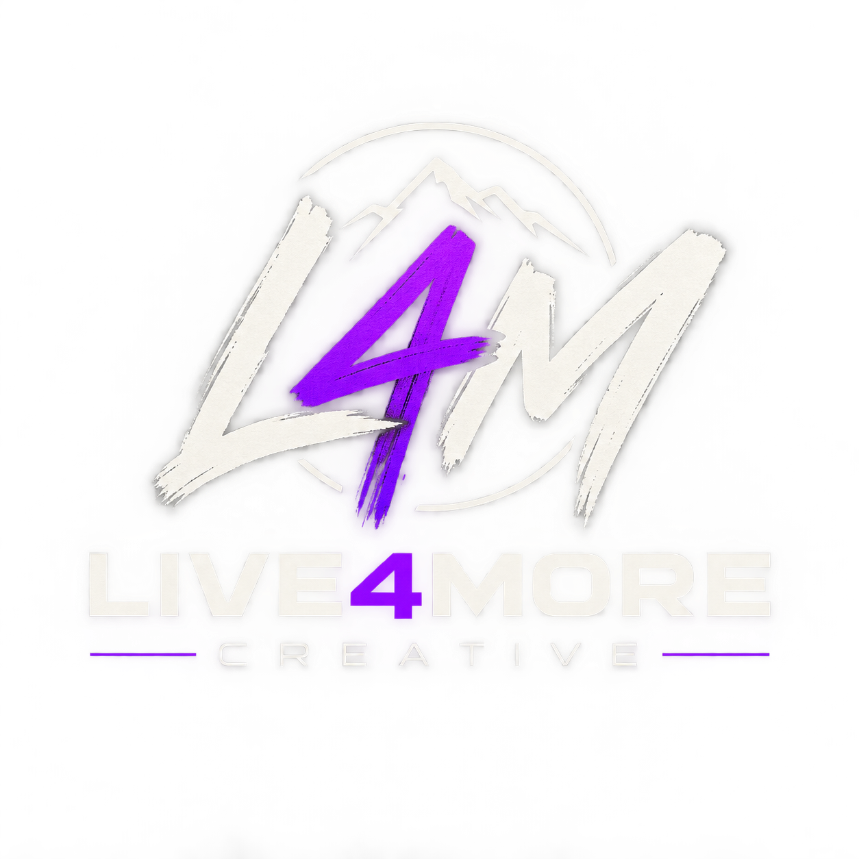 Logo reading “4M Live 4 More Creative” in white and purple on a white background