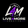 Black logo with stylized white and purple &ldquo;LM&rdquo; over &ldquo;LIVE4MORE CREATIVE&rdquo; and a mountain outline.