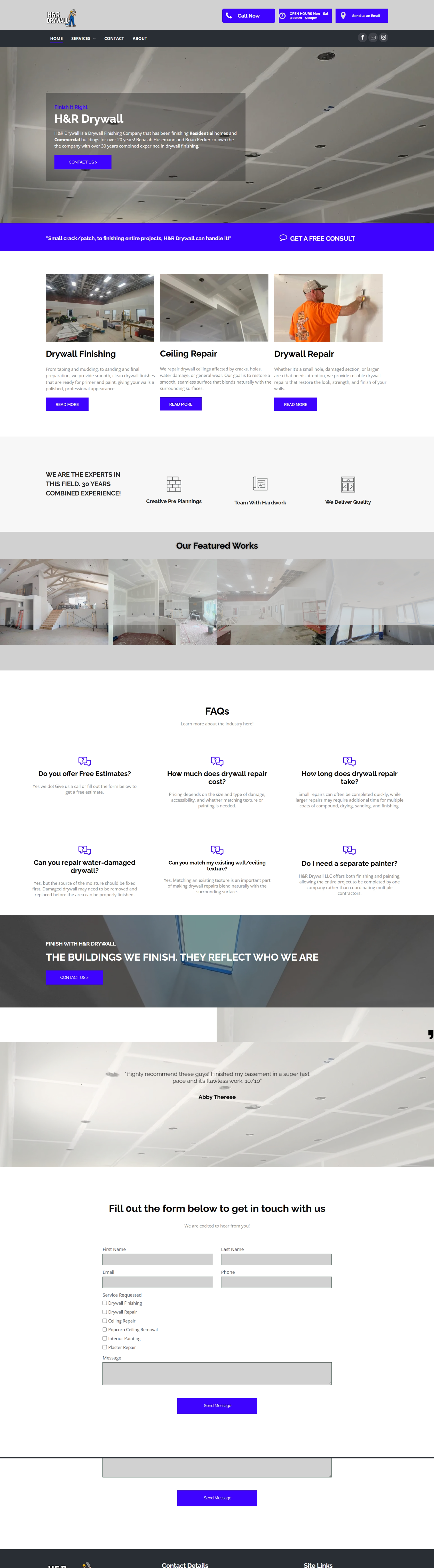 Collage of several website page screenshots with gray backgrounds, blue buttons, and form sections