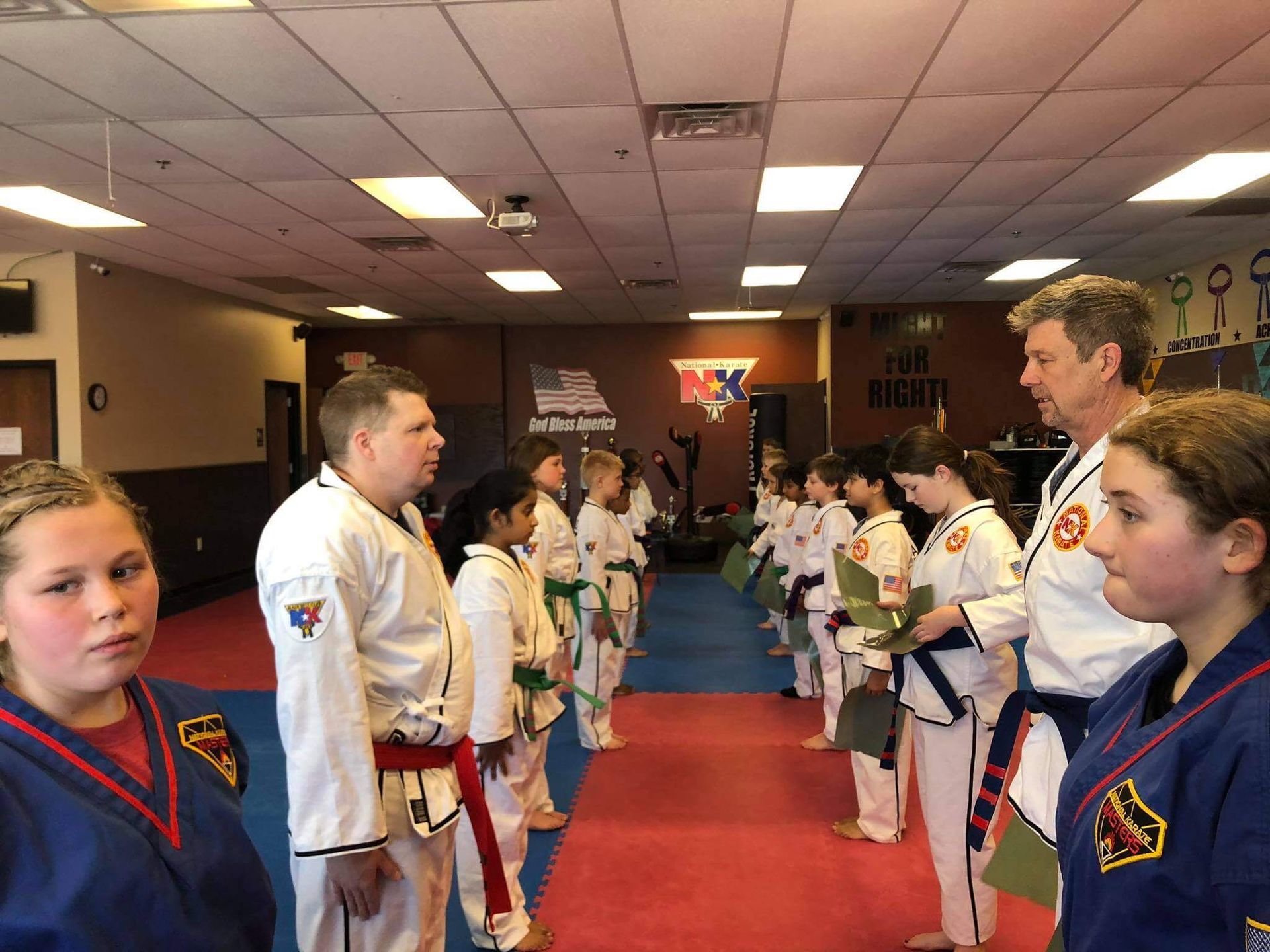 Kids practicing disciplined karate drills at Wisconsin National Karate in New Berlin, WI, building focus and self-control