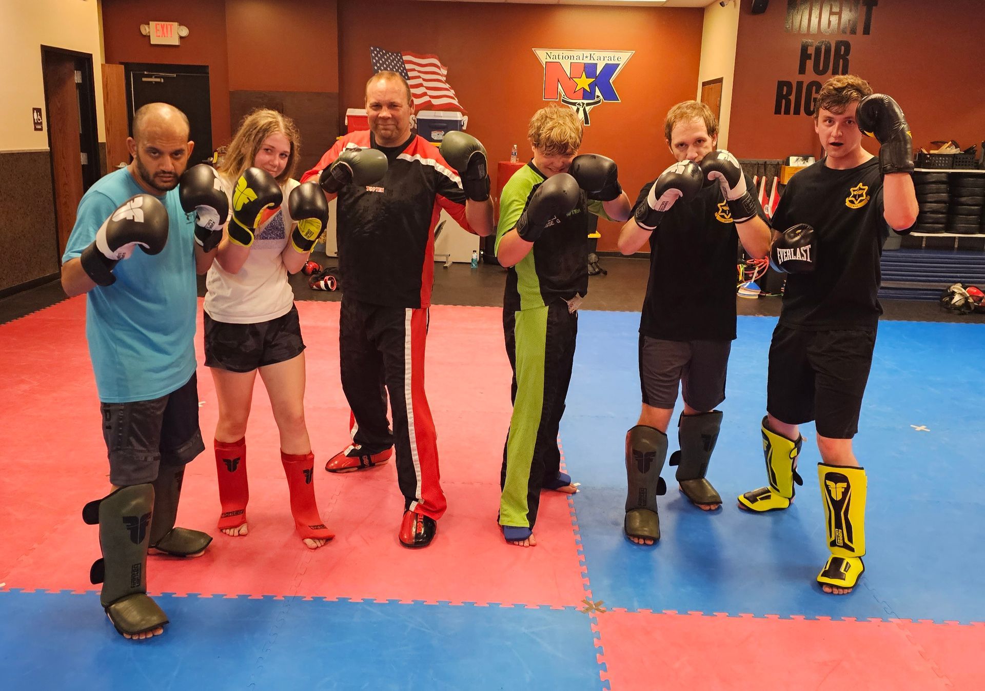 Adults practicing karate combinations at Wisconsin National Karate in New Berlin, WI, building fitness and confidence.