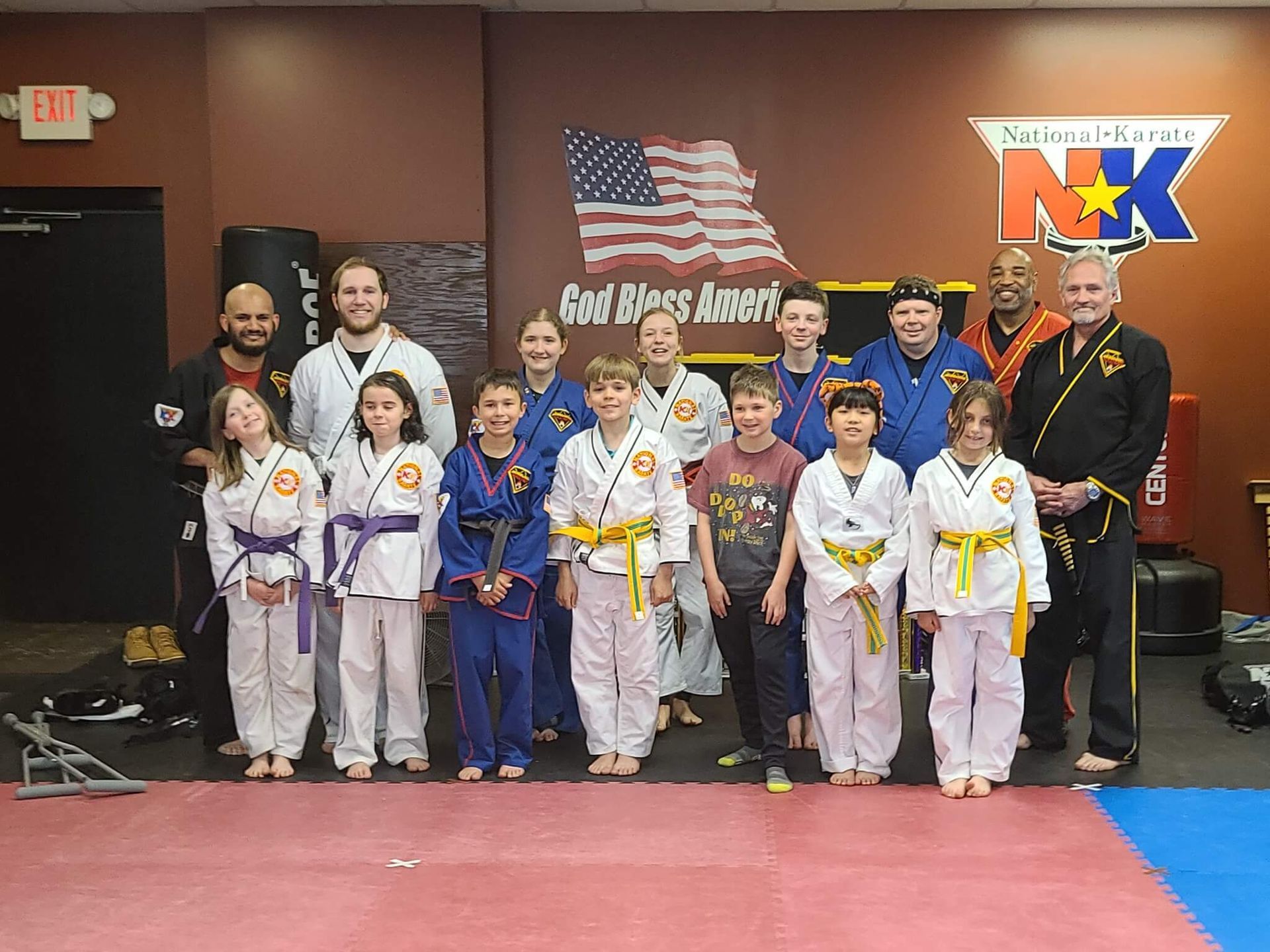 Kids practicing karate drills at Wisconsin National Karate in New Berlin, WI, building confidence and focus.