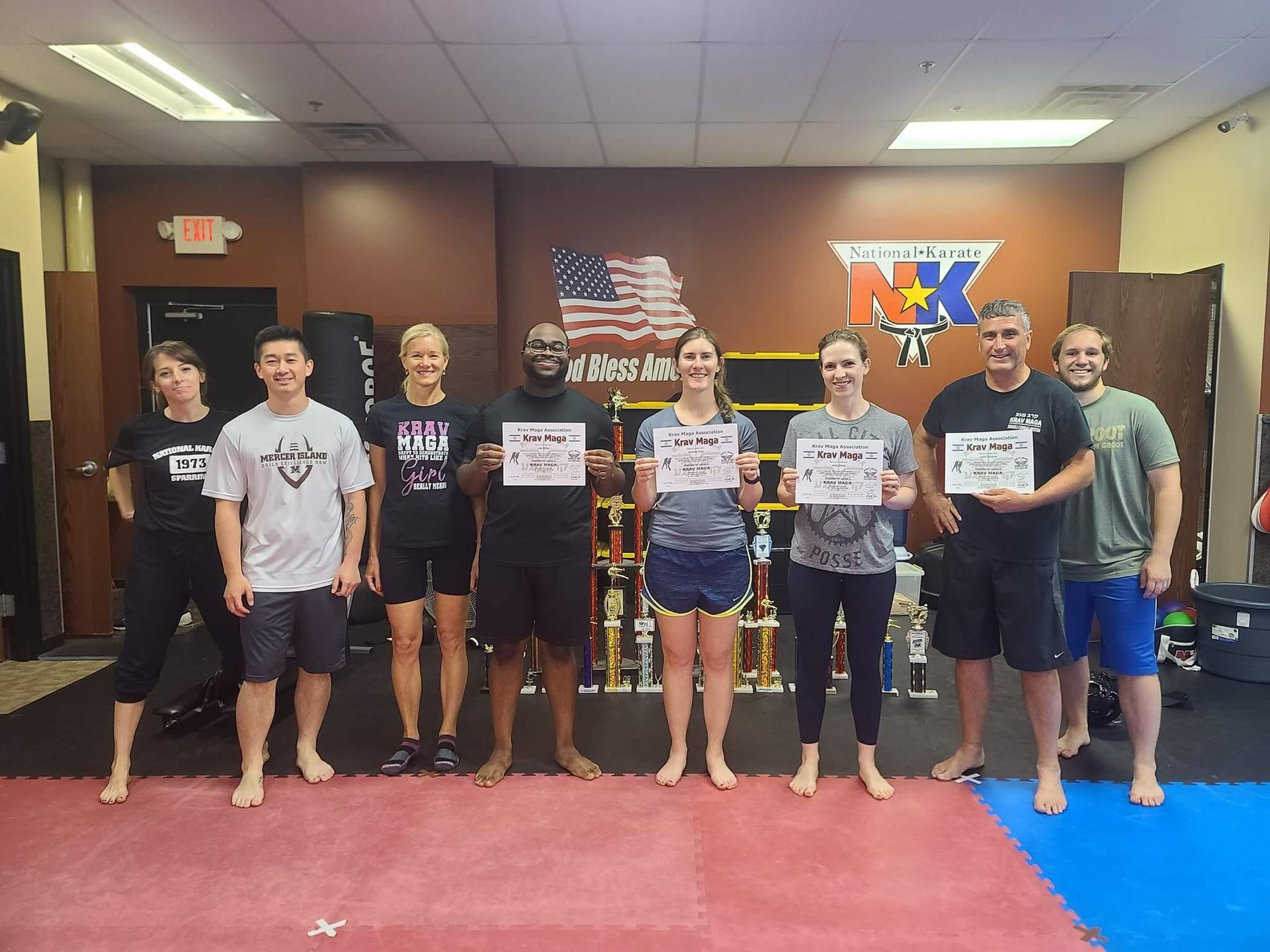 Adults practicing Karate drills at Wisconsin National Karate Kickboxing & Krav Maga in New Berlin, WI for fitness and confidence.