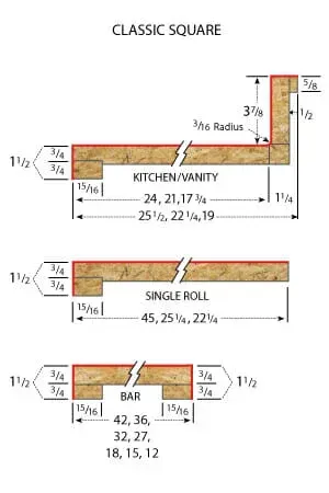 A diagram of a classic square kitchen and vanity.