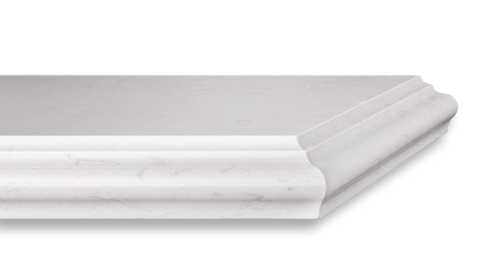 A close up of a white marble counter top on a white background.