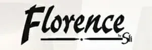 A black and white logo for florence is on a white background.