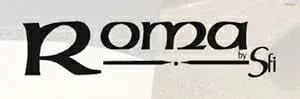 A black and white logo for a company called roma by si.