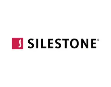 The silestone logo is black and red on a white background.