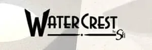 A black and white logo for water crest is on a white background.