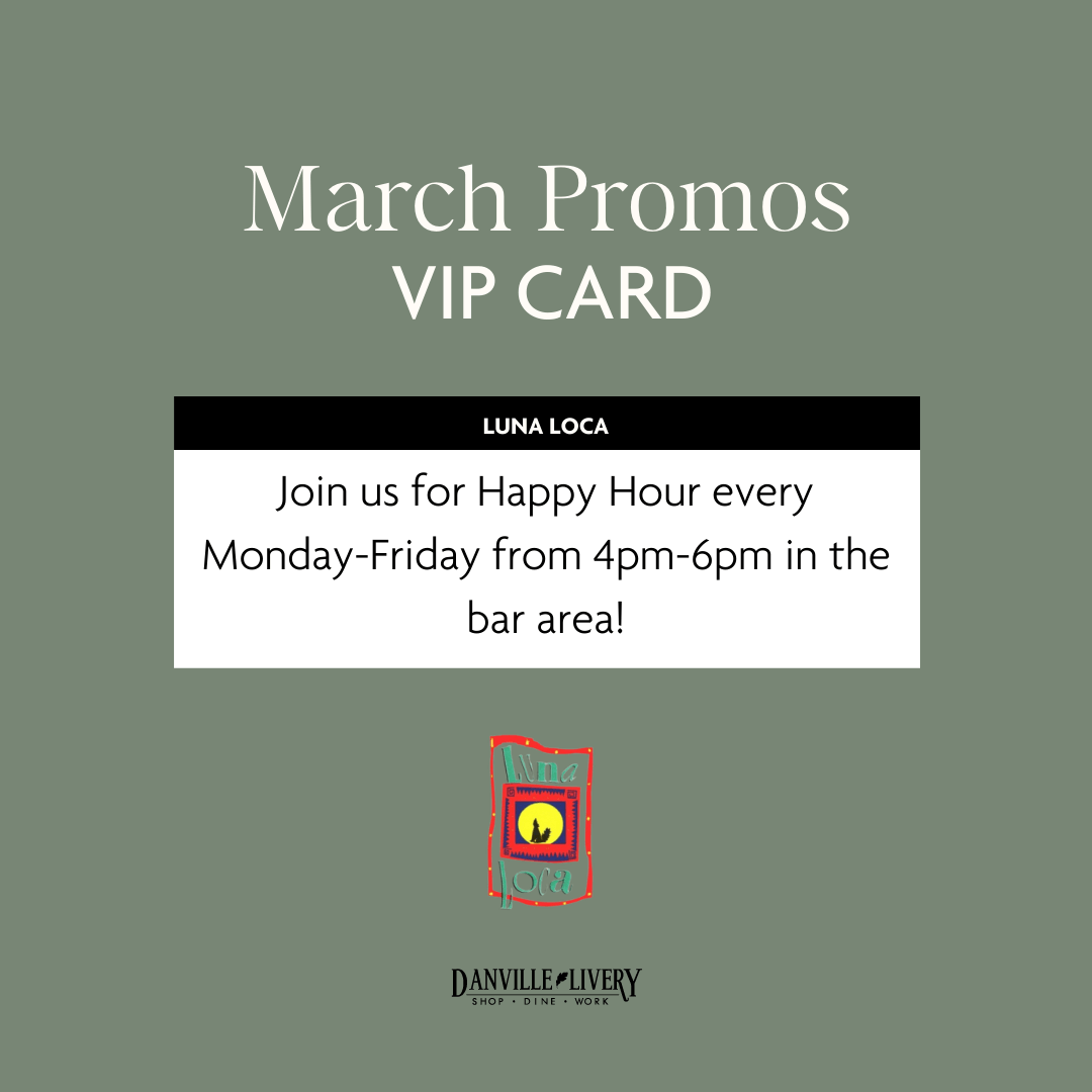 March promos vip card join us for happy hour every monday-friday from 4 pm-6pm in the bar area !