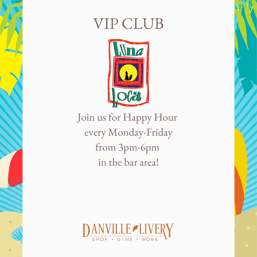 A poster for a vip club that says join us for a happy hour every monday friday from 3 pm-6pm in the bar area.