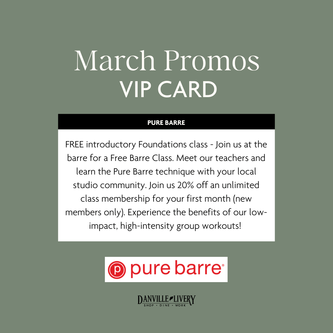 Pure barre is offering a march promos vip card.