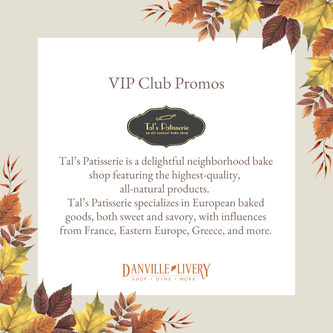An advertisement for vip club promos for tal 's patisserie
