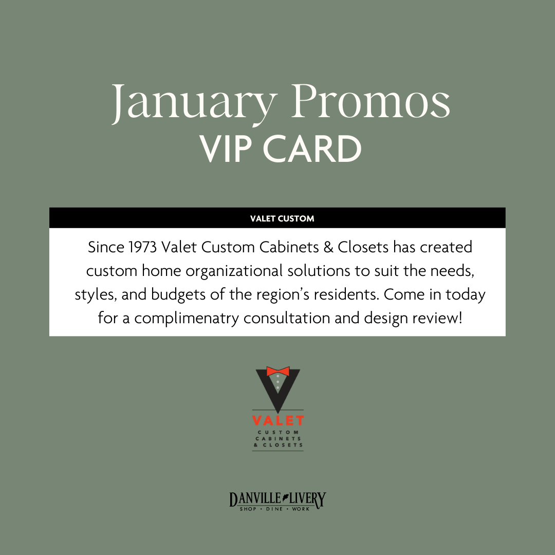 A january promos vip card for valet custom cabinets & closets