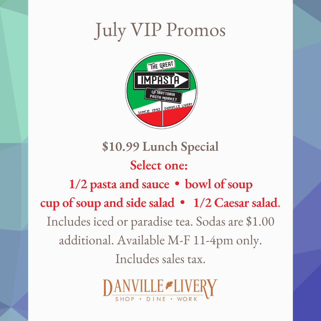 A menu for a restaurant that says july vip promos