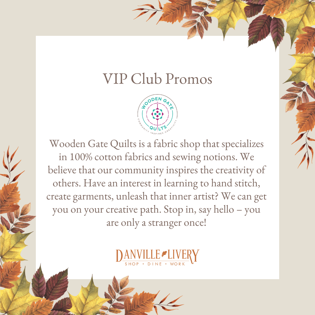 A wooden gate quilts is a fabric shop that specializes in 100 % cotton fabrics and sewing notions.