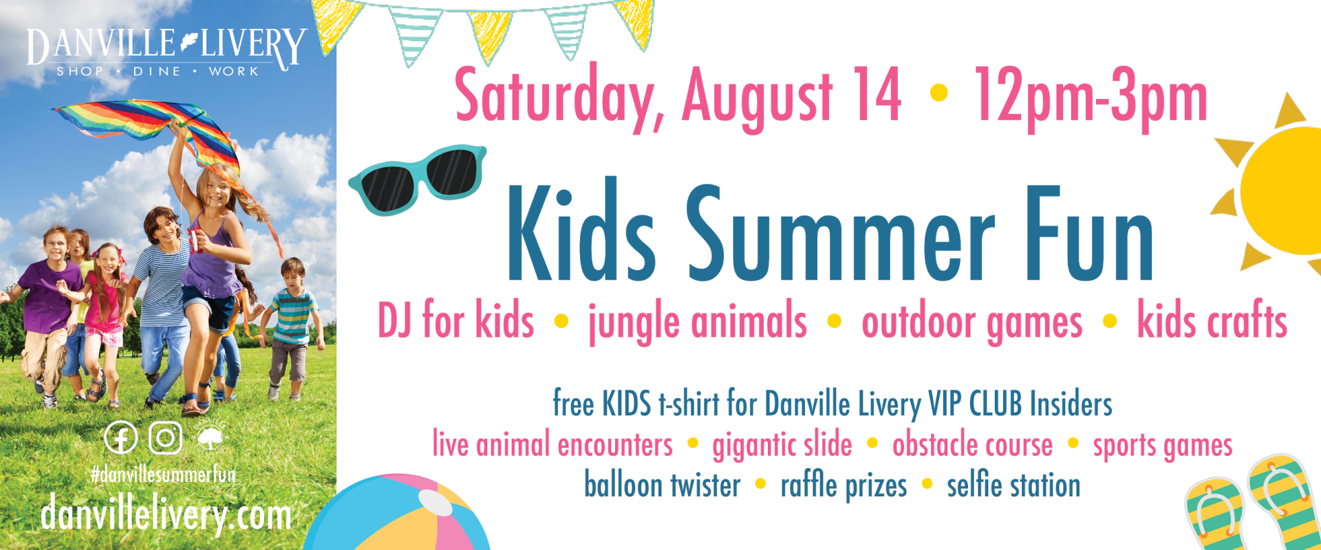 A poster for kids summer fun on saturday august 14th