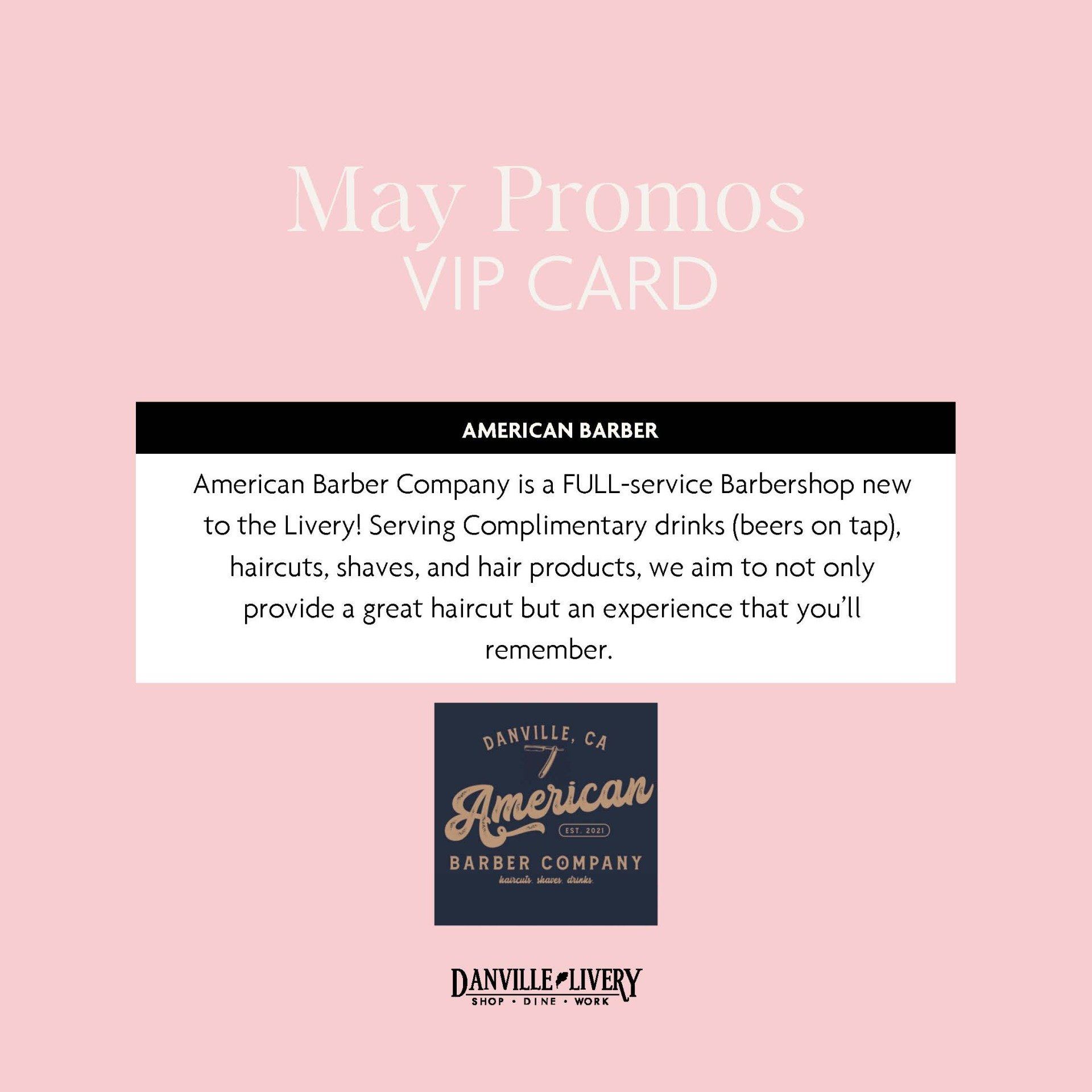 May promos vip card for american barber company