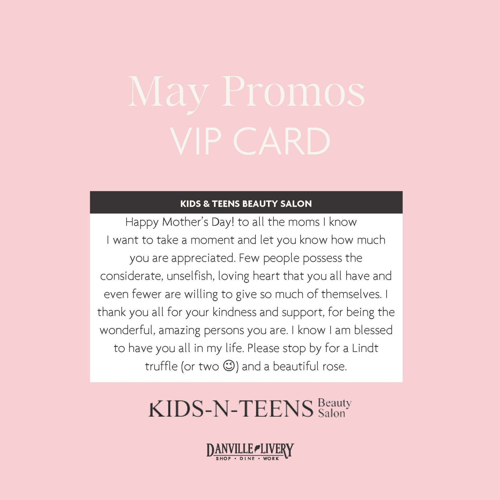 A may promos vip card for kids n teens beauty salon