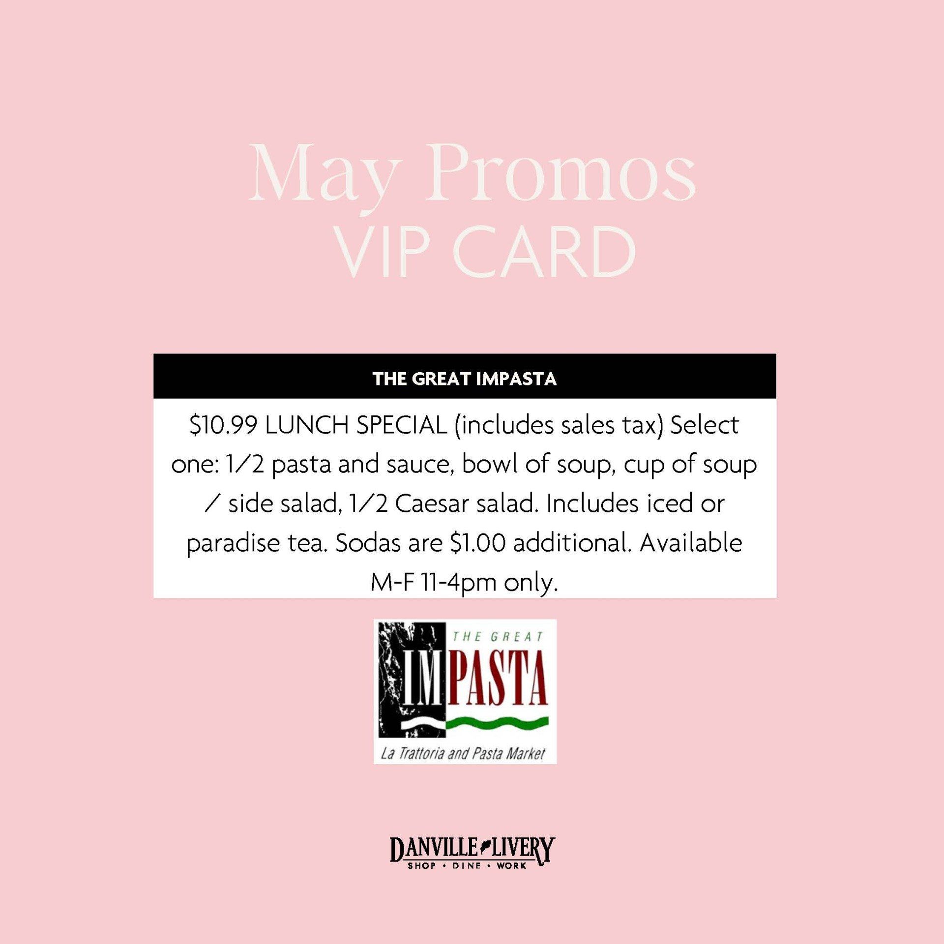 A may promos vip card for the great impasta
