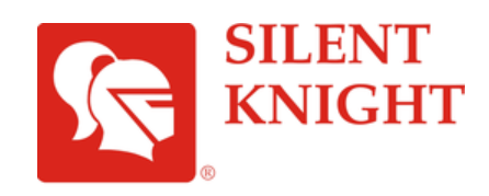 Logo of Silent Knight, featuring a white knight's helmet in a red square, with