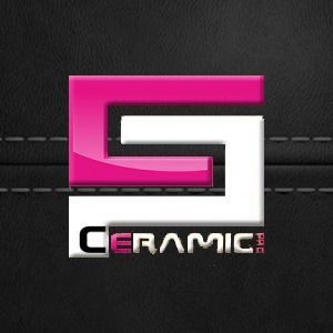 Pink and white "S" logo with "CERAMIC" text, on a black leather background.