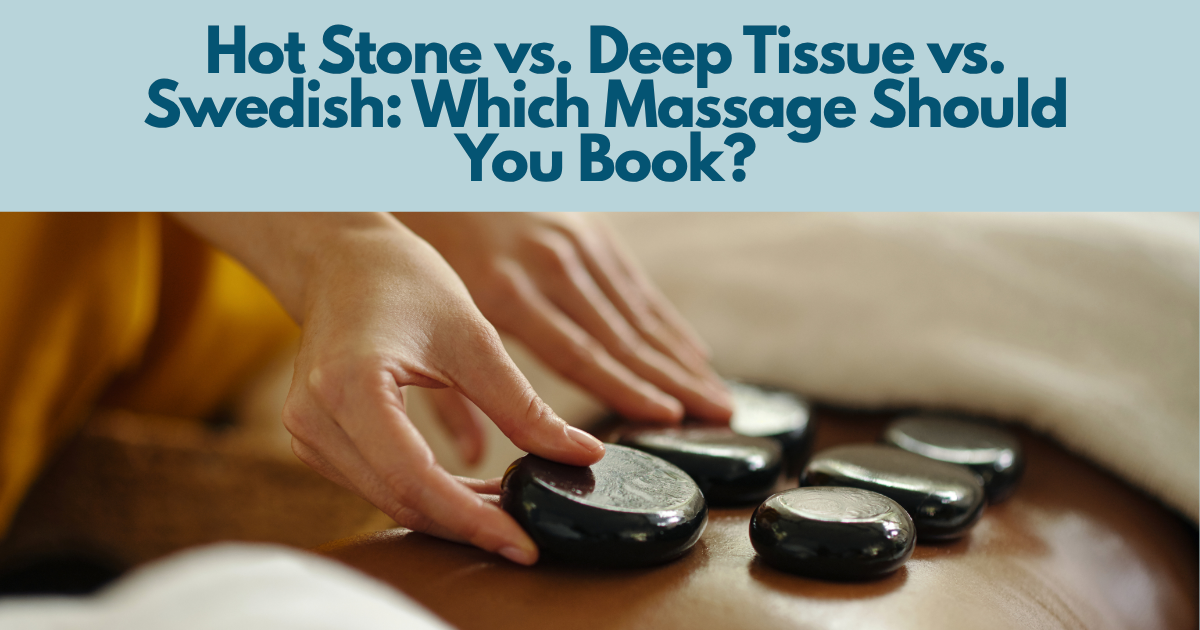 Heated massage stones on a client's back at Palestra Spa in Charlotte