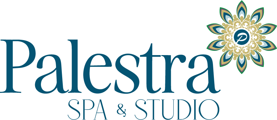Logo of Palestra Spa & Studio with floral design.