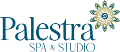 Logo of Palestra Spa & Studio with floral design.