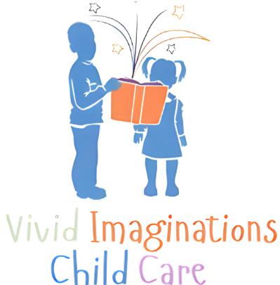 A logo for vivid imaginations child care