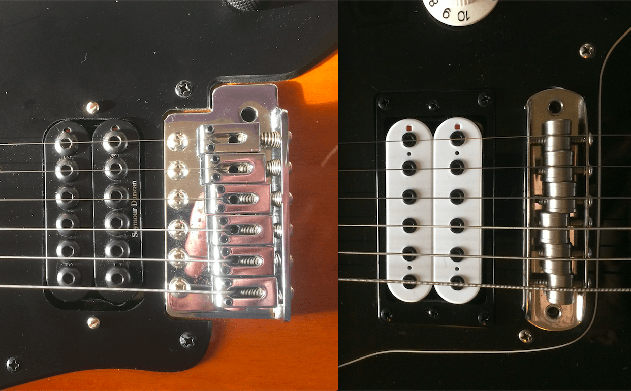 After a lot of messing around a decent set-up was achieved for both guitars Bridge & pickup close ups for heavy metal offsets