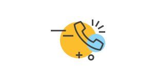 An icon of a telephone with a blue circle around it.