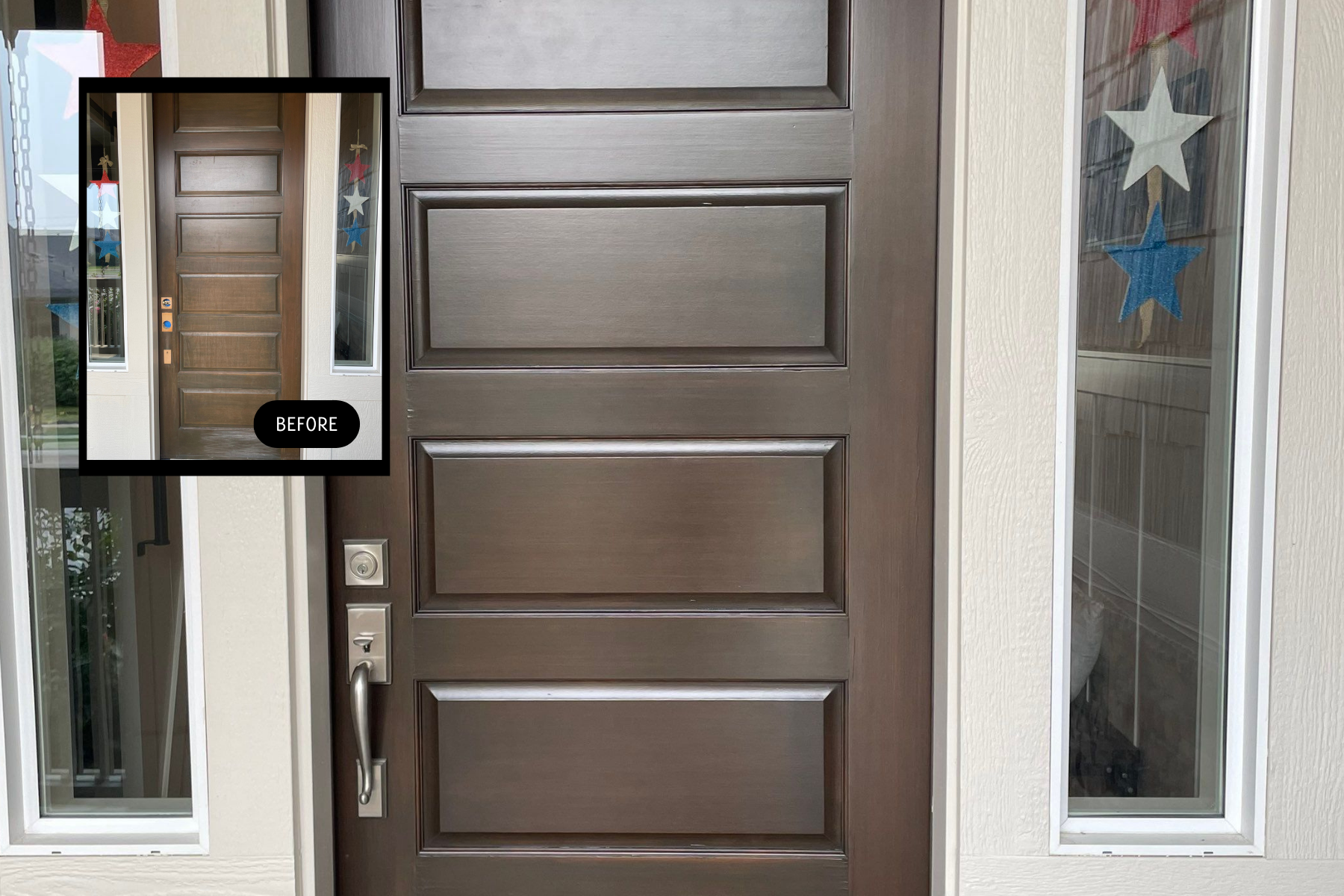 A picture of a door with a picture of a window behind it
