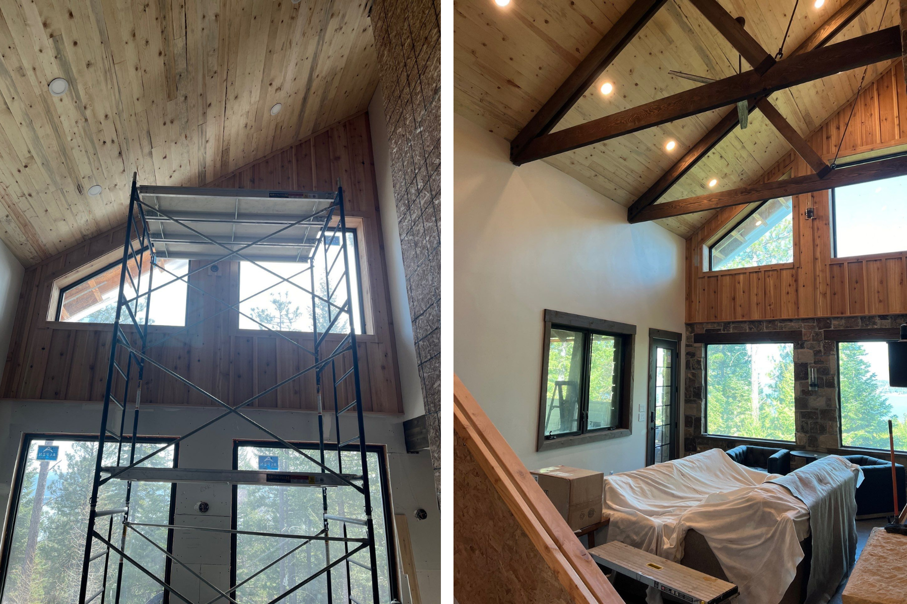 There is a scaffolding in the middle of the room.